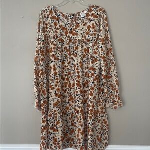 Orange Floral Long Sleeve Dress